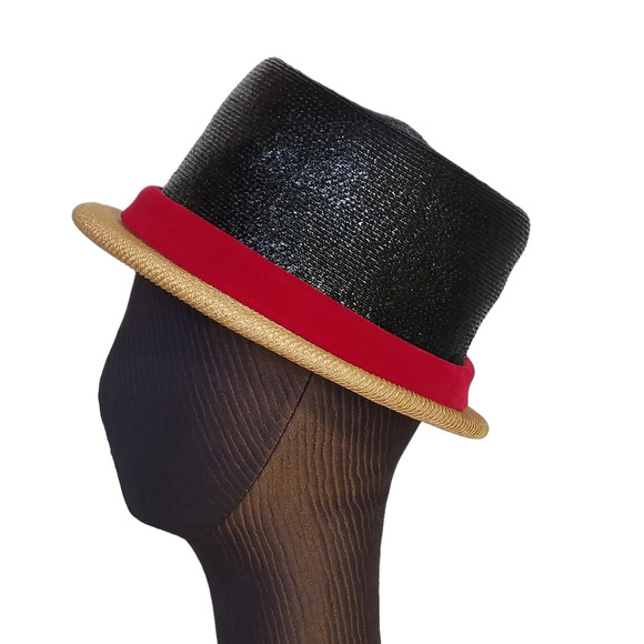 Vintage Straw Hat with Velveteen Red Bow‎ - Picture 1 of 10
